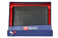 SEGA leather wallets, leather wallets, genuine leather, authentic leather, wallets for men, mens wallets, womens wallets, wallets for women, 100% leather, Image from centre facing front, wallets for cards, wallets for cash, personalised leather wallets, vegan, riveted, SEGA closed boxing, SEGA packaging, Official SEGA merchandise