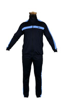 Black, tracksuits, for men, men's tracksuits, blue, tracksuit jackets, tracksuit bottoms, polyester, British, Men's clothing, clothing for men, tracksuit jacket, adult clothing, sports, fashion, football jacket, mens fashion, fashion for men, Full Image of tracksuit facing centre, sports fashion, striped, stripes, black & blue
