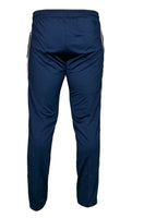 tracksuit bottoms, joggers, men's clothing, fashion, sale, SEGA, blue, clothes for men, summer 2020 collection, cheap tracksuit, bottoms, lower, joggers, cotton, fabric, sports, image is back facing centre of blue and red striped tracksuit bottoms, red, striped, leisurewear