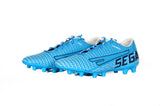 football boots, blue, studs, mens, womens, professional, explosive design, pattern, moulded studs, for men, for women, unisex, gareth bale, ronaldo, messi, adidas, nike, competitor, football trainers, leather, synthetic leather, mens football boots, mens, football trainers for men, football boots for men, leather outsole, sega, casio, new, 2020, image of the 2020 SEGA CASIO Football boots in it's blue variation facing left of the camera,