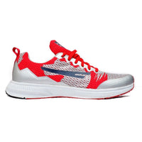red, white, fashion, men, mens, women, womens, two toned, neutral, balanced weight, men, sega, track and field, long distance, running shoes, sprint, cross country, adults, trainers, for men, for women, unisex, multicoloured, multicolored, padded, comfortable, beginner, sega zigzag, image of the SEGA ZIGZAG neutrally weighted running shoes in its red & white variation facing right of camera,