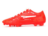 football boots, studs, light football boots, leather, mens, womens, professional, explosive design, explosive colour, pattern, moulded studs, for men, for women, unisex, subtle, white, two toned, gareth bale, ronaldo, messi, adidas, nike, competitor, football trainers, leather, synthetic leather, red, mens, mens trainers, mens football boots, mens football trainers, football trainers for men, football boots for men, white, two toned, leather outsole, TF, fashion, 80s, 90s, retro, image is front facing left 