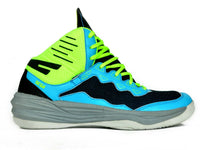 air, high tops, fashion, casual, sports, basketball trainers, basketball shoes, mens, womens, blue, green, two toned, mesh, nike, adidas, reebok, lebron, puma, jordan, competitor, US, UK, for men, for cheap, for women, SEGA, SEGA WAVE, Image of SEGA WAVE basketball shoes in blue & green variation facing right