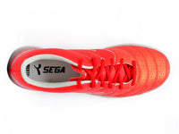 SEGA, SEGA PRESTO, magic, hockey shoes, hockey, hockey cleats, hockey footwear, red, grey, two toned, cleats, image of the SEGA PRESTO hockey shoes in its red variation facing right from the top
