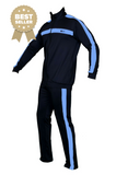 Black, tracksuits, for men, men's tracksuits, blue, tracksuit jackets, tracksuit bottoms, polyester, British, Men's clothing, clothing for men, tracksuit jacket, adult clothing, sports, fashion, football jacket, mens fashion, fashion for men, Full Image of tracksuit facing left, sports fashion, striped, stripes, black & blue